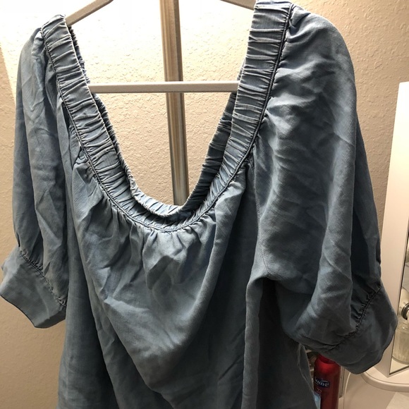 Who What Wear Tops - Light Blue Denim off the shoulder top
